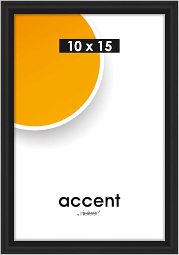 accent by nielsen Kunststoff Bilderrahmen Colorado Uni, 10 x 15 cm, Schwarz | Kunststoff Fotorahmen im Hoch- & Querformat zum Auftstellen und Aufhängen Schwarz glänzend Echtglas