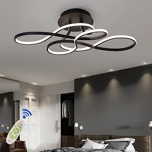 MyLjp LED Deckenleuchte Moderne Wohnzimmerlampe Kreativität Acryl Kurve Design Deckenlampe Schlafzimmer Kronleuchter 3000K-6500K Dimmbar Mit Fernbedienung Restaurant Dekoration Leuchtung Schwarz 70cm