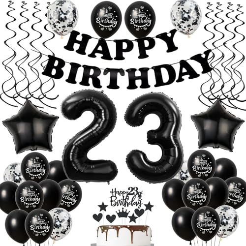 Luftballons 23. Geburtstag Mann Frauen Deko Schwarz Tortendeko 23. Geburtstag Deko Mann Frau Schwarz Geburtstagsdeko 23 Jahre Frauen Männer dekoration 23 deko torte