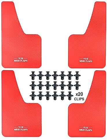 XUKEY 4 pz Universale Parafanghi 36x21cm rosso per Auto SUV Van Hatchback UTV ATV Anteriore Posteriore Fango Flaps Paraspruzzi Parafanghi con Hardware (R.S MUD Flaps-Lettera)