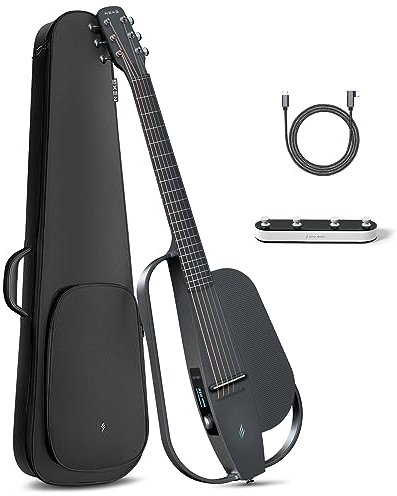 Enya Guitarra Eléctrica Acústica - NEXG 2 Versión Básica Guitarra Pro de Fibra de Carbono 38 Pulgadas Negra para Niño Adulto con Altavoz Inalámbrico 80W Pedal Cargador y Funda