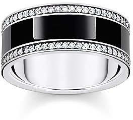 THOMAS SABO 2 Bandring mit schwarzer Kaltemaille und weißen Steinen Silber geschwärzt 925 Sterlingsilber, Geschwärzt, Kaltemail TR2446-691-11