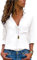 Livonmone Bluse Damen Langarm Casual Streifen Oberteile Hemd Lose V-Ausschnitt Langarmshirt Chiffon Blusen Tops Elegant (Weiß, S)