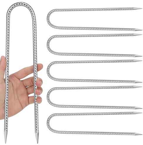 EFUTURETIME 6 x Ancrage au Sol 30cm Piquets de Tente, Piquet Ancrage Galvanisés Sardines de Fixation, Piquets de Terre Ø8mm en U pour Auvents, Camping, Trampoline, Abri de Jardin