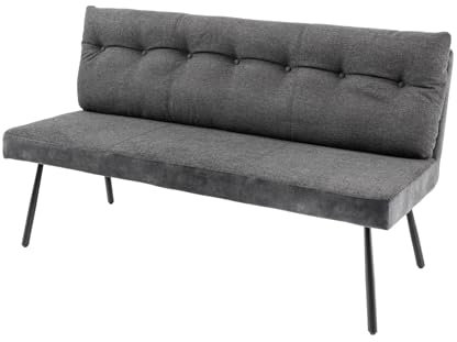 Riess Ambiente Moderne Sitzbank Big George 160cm anthrazit Samt Strukturstoff Schwarze Metallbeine mit Lehne, gepolsterte Bank für Dein Esszimmer