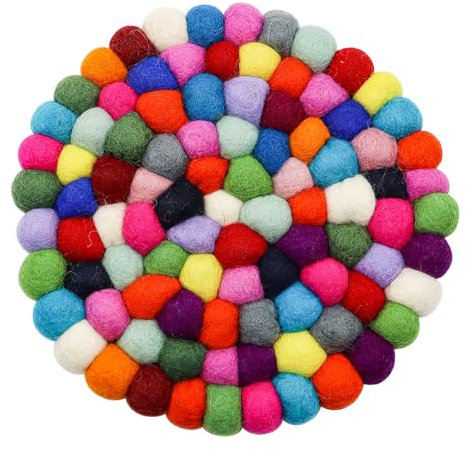Tiardey Nepal-Stil, bunter runder Untersetzer aus Wolle, hitzebeständig, matt, für Töpfe und Pfannen, verhindert Verbrennungen in der Küche (20 cm)