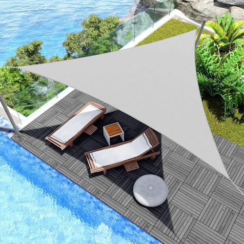 JAMATA Toldo Vela Triangular 3x3x4.3m Gris,Tela Impermeable y Protección UV 95%,Resistente a Manchas y Moho,Ideal para Exteriores,Jardín y Terraza,Incluye 3 Cuerdas de Sujeción(1.45m)