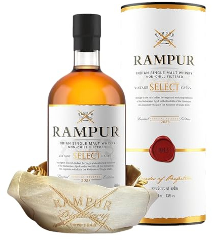 Rampur Vintage Select 2023 Edition Cask Malt Whisky, 43% Vol., 70cl | Premium Indischer Non-Chill Filtered Cask Strength Whisky | Sanfter Select Cask Single Malt Whisky