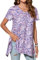Enmain Camiseta Mujer Manga Corta Top Túnica Larga Cuello de Pico Blusa Elegante y Cómoda Talla Grande Tops Estampadas T Shirt para Mujeres,Lila,S