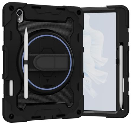 ZORSOME Funda para Huawei Matepad Pro de 13.2 pulgadas 2023, a prueba de golpes, resistente y resistente de 3 capas, con soporte de agarre giratorio de 360 grados + correa para el hombro, color negro