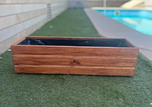 Macetero de Madera para Plantas de Exterior e Interior, con plástico impermeabilizante, Hecho a Mano, Grande de Distintas Medidas (80 x17x17)