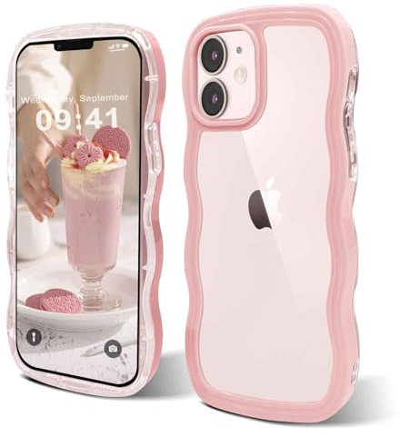 ORDA Cute Wave Frame PC Phone Cover for Women & Girls, Curly Shape for iPhone 11, Shockproof - 6.1 inchs Pink