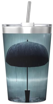 Black Umbrella in The Rain 12 Oz Stainless Steel Water Bottle - Keeps Drinks Hot for 12 Hours, Leak-Proof and Free from Bpa