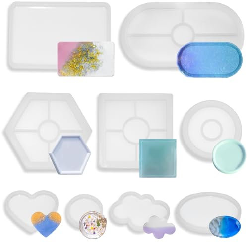 PXBSNB 9 Pezzi Stampi per Resina Epossidica, Stampi in Silicone in Forme diverse, Stampi in Resina per Sottobicchieri, Riutilizzabili Stampi In Silicone per Fare Coaster Creazione di Artigianato