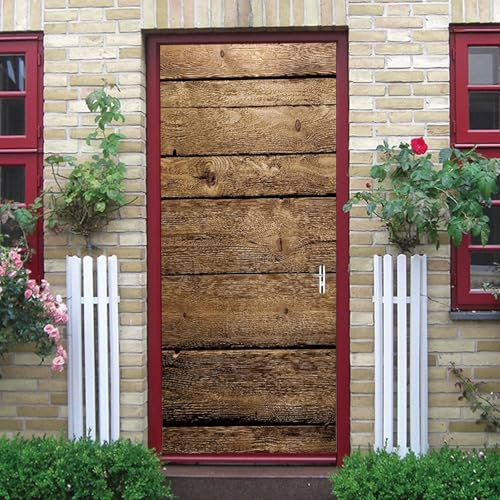 Sticker Porte Planche de Bois Vintage 3D Trompe l'Oeil - Papier Peint Autocollant de Décoration Mural pour Salon Chambre - Poster 77x200 cm a7897