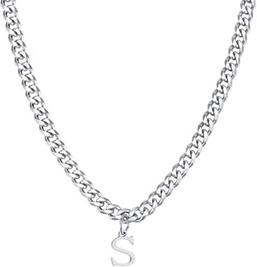 Halskette Herren Silber, Edelstahl Halskette Herren Halskette Mit Buchstaben-Anhänger S Halsketten Mit Anhänger Männer Schmuck Geschenke