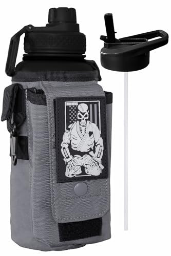 Iron Infidel Battle Bottle - 32 Oz Insulated Water Bottle with Straw Lid & Chug Cap, Stainless Steel Metal Flask Includes Rugged, Removable Sleeve for Keys, Wallet, & Phone (Earned, Not Given 1 Liter)