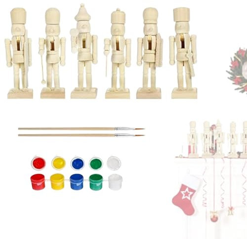 Unbemalter Nussknacker,Unvollendete Nussknacker zum Bemalen - Blanko-Soldat-Ornament aus , Weihnachts-Bastelarbeiten - Glatter, unbemalter Nussknacker mit Pinseln für Kindertag, Erntedankfest