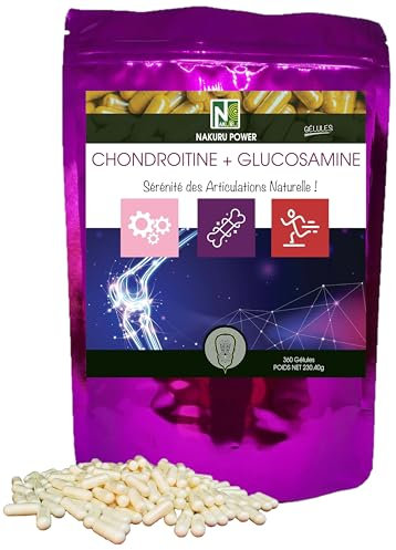 NAKURU | Chondroïtine + Glucosamine | Gamme Power | Fabriqué en France | Sérénité des Articulations Naturelle ! (360 Gélules de 640mg / Poids Net: 230,40g)