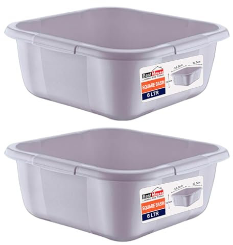 Best House | Plastic Washing up Bowl Basin | Small Square Kitchen Basin Wash Bowl | 6 Litres | GREY | 2 pcs | Multipurpose Bath Tub/Washing Tub for Kitchen, Bathroom, and Household Use (Pack of 2)