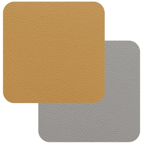 FREEFORM Fleximats Untersetzer 4er-Set, 10×10 cm, Kunstleder, Senf/Grau | Tischuntersetzer, für Gläser und Tassen, kratz- und fleckenschützend, pflegeleicht, abwischbar, zeitloses Design
