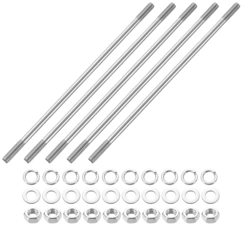 sourcing map Lot de 5 vis à tige à double extrémité, M6 x 170 mm en acier inoxydable 304 à double filetage avec écrous et rondelles plates et de verrouillage, boulons filetés à double extrémité pour