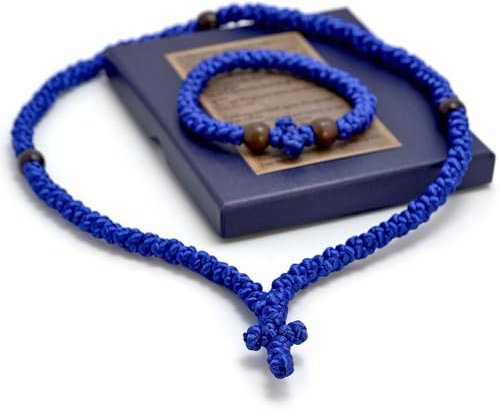 FANYX Handmade Christian Orthodox Prayer Rope, 100 & 33-Knot Greek Komboskini Chotki (Blue).