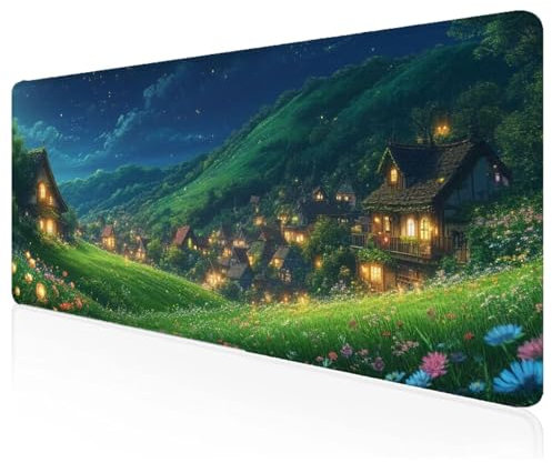 Mauspad Baum,Mausepad XXL 700x400x3mm Gaming Mauspad Dorf,Großes Mousepad mit vernähten Kanten,Anti-Rutsch Gummibasis Schreibtischunterlage,Verbessert Präzision und Geschwindigkeit M-25
