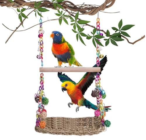 Ahuuen Wellensittich Schaukel,Vogelschaukel Aus Holz Mit Sitzstange - Geflochtene Spielzeuge & Käfigzubehör Für Kleine Vögel Zum Klettern Und Nagen