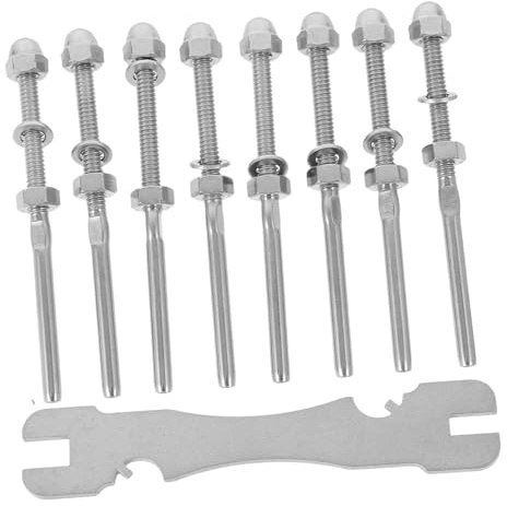 Alipis 8pcs Stainless Steel Cable Railing Swages with Lag Screws and Wrench Deck and Stair Guardrail Kit Wear-resistant Tension End Fittings for Indoor Outdoor Balusters