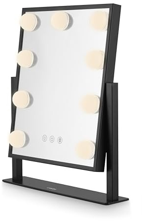 Carmen Hollywood 9 Bulb Vanity Mirror with Metal Frame, Adjustable Brightness, Smart Touch Screen Technology, Black, C85050BLK