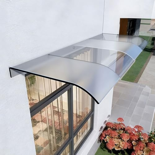 Front Door Canopy Outdoor Waterproof Shelter - Polycarbonate Rain Protection with 50kg Load Capacity, Easy Install Over Door Cover for Porch and Entrance Translucent/Semi-Frosted 40x150cm/15.7x59