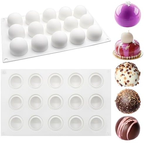 2 Stück Silikonform Kugel, 15 Löcher Ø 3.5cm Silikonform Pralinen, Silikon Kugelform Schokoladenformen Pralinenform Antihaft Silikon Schokoladenform Pralinen für Schokolade Kuchen Gelee