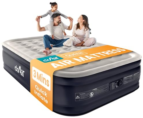 Dr. air Queen Air Mattress with Built-in Pump, 18 Raised Blow Up Mattress, 800 lbs Max Honeycomb Air Bed, 48Hr Leak-Proof Test, 3min Inflatable Mattress for Home, Guests, Camping, Colchones inflables