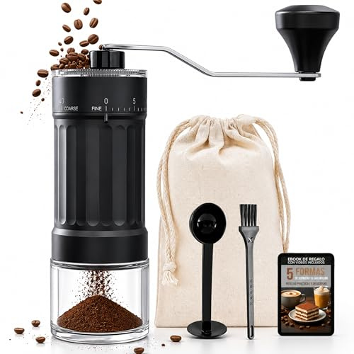 TRESTWAY Molinillo Cafe Manual 40 Ajustes - Tamper Profesional + Ebook Recetas GRATIS + Bolsa de viaje - Kit Barista Completo - Muelas Cerámicas - Portátil Espresso, Moka, French Press