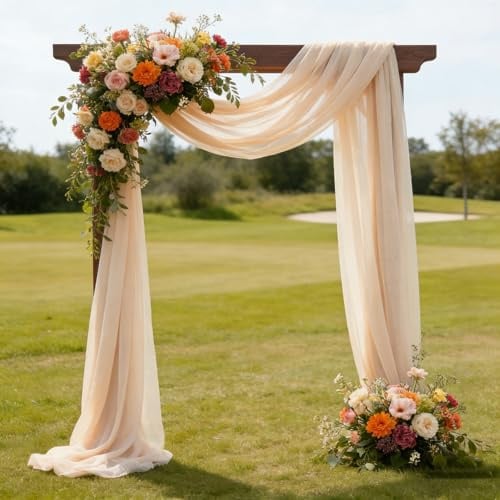 Sunyunze Querbehang Freihanddeko 160 x 600cm Hochzeitsbogen Tüllstoff | Champagner Vorhang Hochzeitsbogen Tüll Drapierstoff Himmelbett Vorhänge für Laube Hochzeiten Fotografie Party Zeremonie