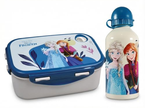 Disney Die Eiskönigin Lunch Set 2-teilig mit Brotdose und Alu Trinkflasche 520 ml, Frozen Frühstücksset mit ELSA und Anna