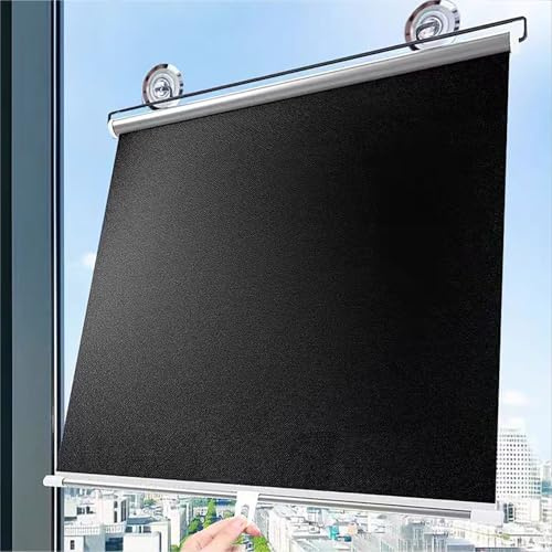 Estor Enrollable con Ventosa 50x80cm Persiana Enrollable Sin Taladrar Cortinas Opaca Térmico Aislante Tela Opaca Color Plata Titanio,Interior Negro y Exterior Plateado para Cocina/Oficina/Coche