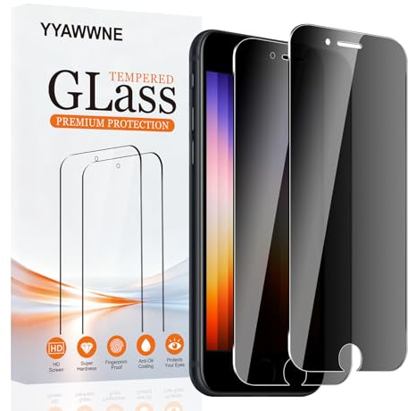 YYAWWNE 2 Pack Privacy Screen Protector for iPhone SE2022/2020/6/7/8 | Anti-Spy Tempered Glass, 9H Hardness, Bubble-Free, Case Friendly