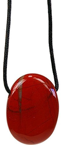 DG-EXODIF Collier Jaspe Rouge Pierre ovale percée Cordon noir