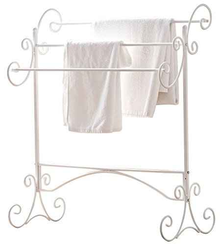 Loberon Handtuchständer Duclair, nostalgisches Design, kunstvoll geschwungen, Antik-Finish, Bad-Accessoire, Badzubehör, Eisen, weiß