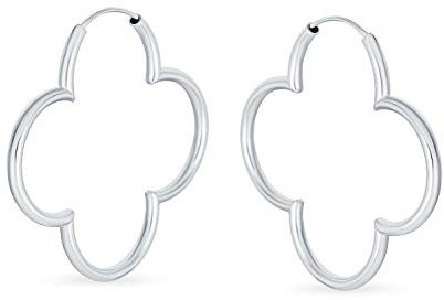 Einfache Klee Blume Geformt Dünnes Rohr Endlose Ohrringe Für Frauen Poliert .925 Sterling Silber 1,5 In Durchmesser