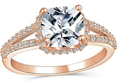 Bague De Fiançaillesilles Traditionnelle 3Ct Aaa Cz Halo Brillant Solitaire Square Cushion Cut Pour Femmes Avec Anneau Fin Plaqué Or Rose .925 Argent Sterling