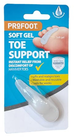 PROFOOT Soft Gel Toe Support - Gentle Relief for Hammer and Clawed Toes - Lifts & Realigns Toes - Toe Loop to Support - Pack of 1