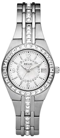 Relic by Fossil Women's Queen's Court Three-Hand Date, Silver Stainless Steel Bracelet Dress Watch, Stainless Steel Watch for Women