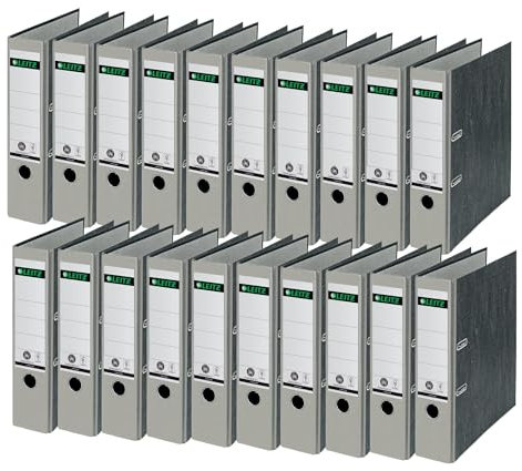 Leitz Qualitäts-Ordner 180°, 20er Pack, A4, Karton, 8 cm Rückenbreite, Wolkenmarmor-Papier, Grauer Rücken, 10805085