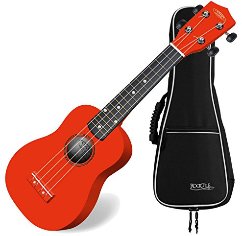 Classic Cantabile US-100 RD Sopran-Ukulele Rot Set inkl. Tasche, 5 cm) | Sopran Mensur (34, 5 cm), Korpus aus Linde, Hals aus Ahorn, 15 Bünde, Bundmarkierungen im 5., 12. und 15. Bund, 5 mm, Reggae