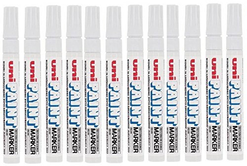 Uni Coloured Medium (2.2-2.8mm) PX-20 White Oil Paint Marker Pen Metal Glass Wood Plastic Stone Outdoor Bullet Nib Tip (Pack Of 12)