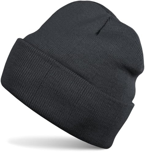 styleBREAKER Unisex Beanie Strickmütze Einfarbig, Feinstrick Mütze doppelt gestrickt, warme Winter Strickbeanie 04024029, Farbe:Dunkelgrau