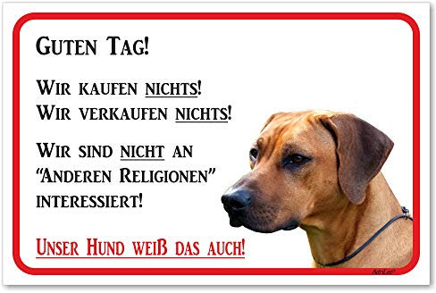 AdriLeo Schild - Vorsicht Rhodesian Ridgeback - Wir kaufen nichts - (15x20cm) / Achtung Hund Wachhund robust langlebig UV-beständig wetterfestes Warnschild